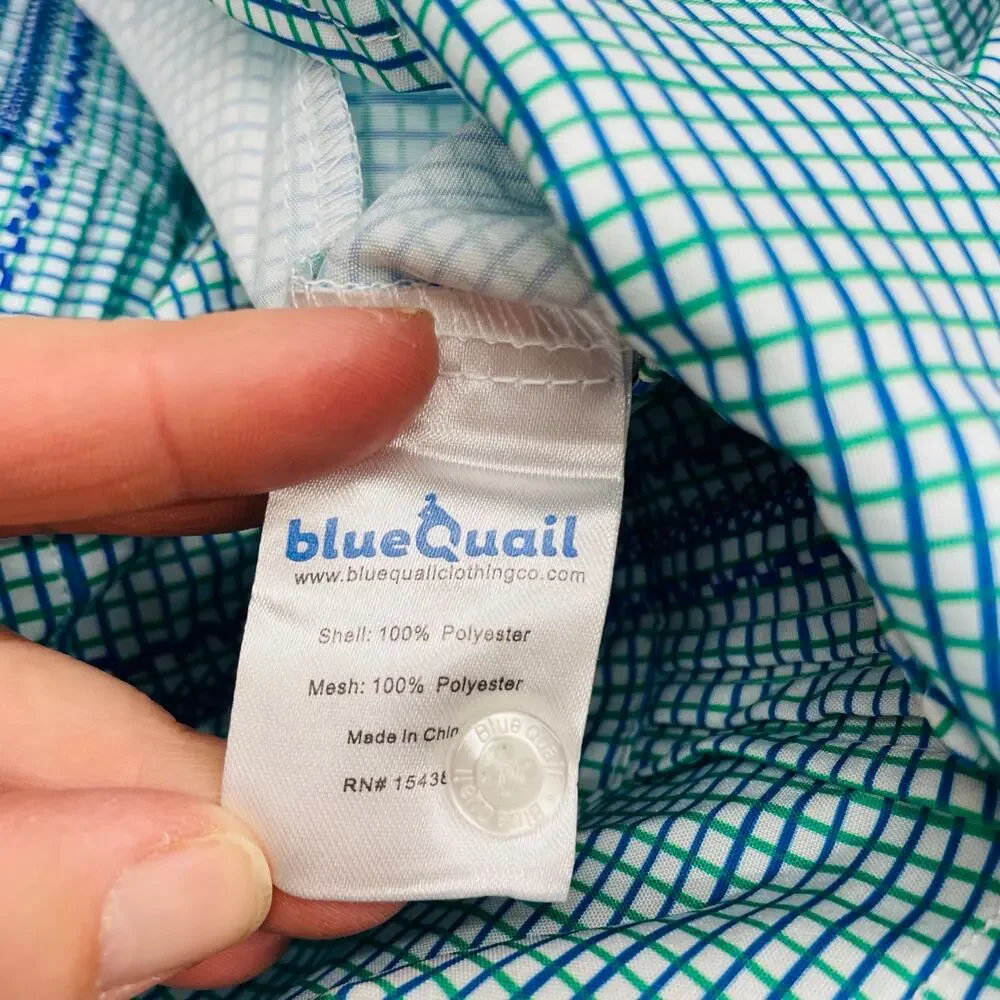 NWT Blue Quail Size 12 Blue & Jade Check Guayabera